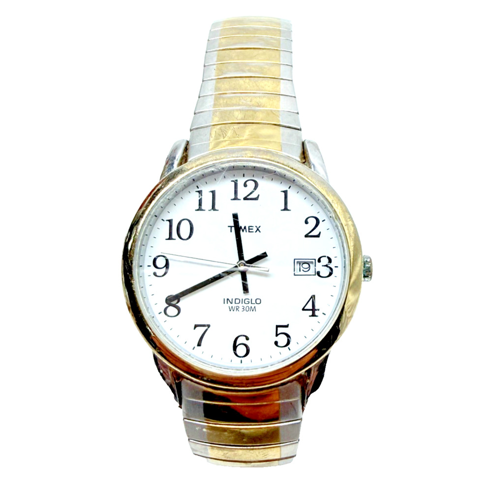 Timex Mens Watch 35mm Two Tone Stainless Steel Case And Band Date & Indiglo A11
